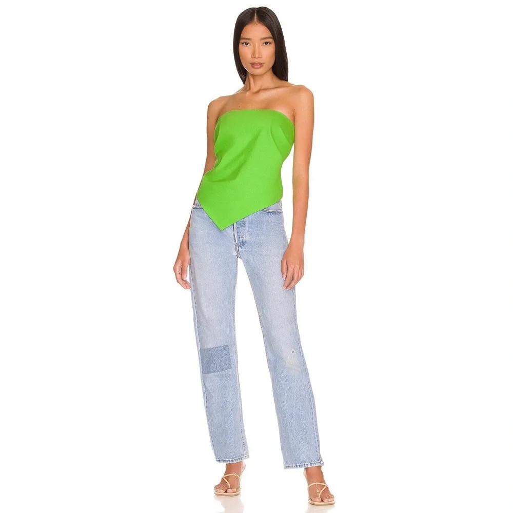 L’Academie Darragh Linen Strapless Handkerchief Top in Lime Green NWT - Picture 4 of 9